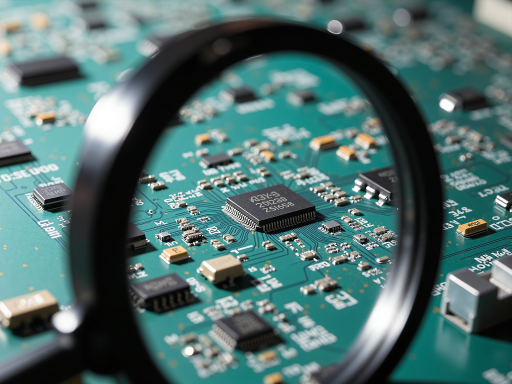 传感器芯片特写，圆形封装，多根细小引线，白色陶瓷基板，实验室环境